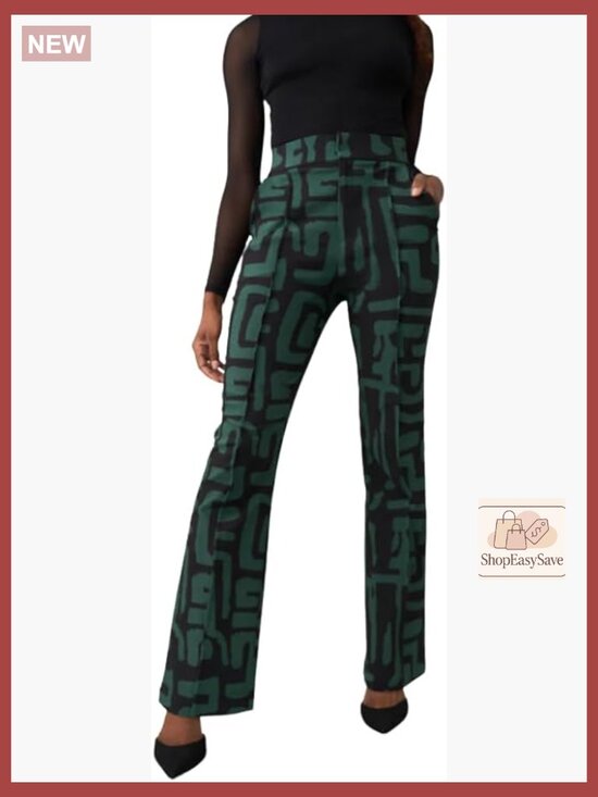 Pants - Wide Leg Pants Stretch Woven Elastic Waist French Seams Pockets Casual Chic